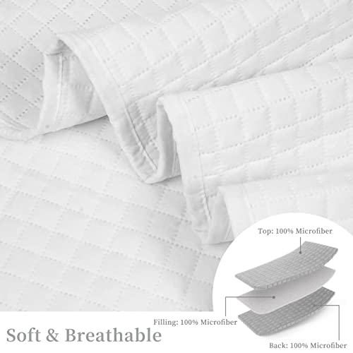 HollyHOME Luxury Checkered Super Soft Solid Single Pinsonic Quilted Bed Quilt Bedspread Bed Cover, White, Twin HollyHOME
