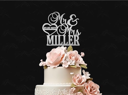 Mr and Mrs Cake Topper for wedding, Last name and date topper, Personalized cake topper, rustic toppers for cake, Wooden Bride & Groom Mr Mrs Heart Customized Wedding topper - WoodArtSupply