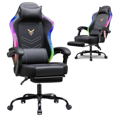 GTPLAYER Gaming Chair with Light Strip& Footrest,Recliner Chair Headrest & Lumbar Support, Linkage Armrest,Ergonomic Gaming Chair, High Back Office Home, Black GTPLAYER