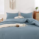 ROSGONIA Dusty Blue Comforter Set Queen, 3pcs(1 Boho Blue Comforter & 2 Pillowcases) All Season Soft Bedding Lightweight Bedspread Blanket Quilt ROSGONIA