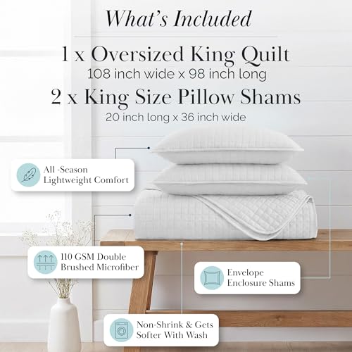 Southshore Fine Living, Inc. King Quilt Bedding Set with Shams, Coverlet Quilt King Size Bedspread, Luxury Bedding, Bed Spread for Kings/California Kings, Lightweight Quilted Comforter, White Quilts Southshore Fine Living, Inc.