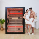RIGO 2 Person Infrared Sauna for Home - Canadian Hemlock Luxury Spa with Exclusive Star Sky Roof & Oxygen Bar, 7 Low EMF Graphene Heaters, Bluetooth RIGO