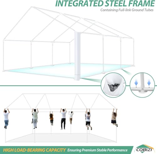 COBIZI 20x20 Party Tent Heavy Duty for Parties Waterproof, Wedding and Event Canopy & Carport, Carpas para Fiestas with Removable Sidewalls & Built-in Sandbag(Better Than Galvanized), UV50+, White COBIZI