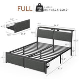Rolanstar Full Size Bed Frame with Ergonomic Headboard Storage & Charging Station, Upholstered Platform Bed with LED Light & Drawer, Heavy Duty Metal Slats, Noise Free, No Box Spring Needed, Grey Rolanstar