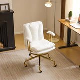 VINGLI Home Office Desk Chair Comfy with Wheels & Removable Armrests,Gold Base Vanity Chair with Back, Adjustable Rolling Swivel Computer Task Chair for Study,Makeup,Office,Bedroom,PU Leather,White VINGLI