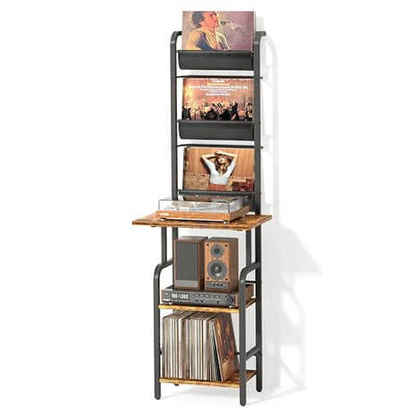 Record Player Stand with Vinyl Storage, Record Player Table with Vinyl Record Storage up to 250 Albums, Turntable Stand with Record Holder Display Shelf, Record Player Cabinet Organizer Rack Tewinko