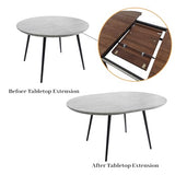 HIPIHOM 43.3"-59.1" Extendable Round Dining Table Set, Kitchen Table for 6 Person with Scratch-Resistant Thickened MDF Board, Gray Coffee Table w/Metal Legs HIPIHOM