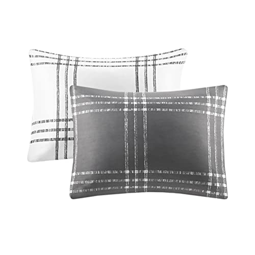 Intelligent Design Pike Reversible Comforter Set, Cottage Plaid Print, Modern Cabin Lifestyle, Down Alternative, All Season Bedding with Matching Sham, Twin/Twin XL White/Grey 2 Piece Intelligent Design