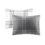 Intelligent Design Pike Reversible Comforter Set, Cottage Plaid Print, Modern Cabin Lifestyle, Down Alternative, All Season Bedding with Matching Sham, Twin/Twin XL White/Grey 2 Piece Intelligent Design