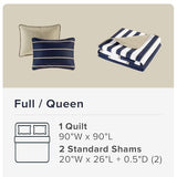 Comfort Spaces Quilt Set Trendy Casual Fun, Vibrant Color Design, Hypoallergenic All Season, Lightweight Coverlet Bedspread Cozy Kids Bedding & Sham Full/Queen Verone White Blue Stripe 3 Piece Comfort Spaces