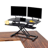 Flexpro Hero Corner Standing Height Adjustable 37 inch Desk Converter, for Cubicles & L-Shaped Desks, 2 Level Sit to Stand Workspace with Keyboard Shelf & Monitor Riser, (Black, 37 x 18 x 4.5 to 20) Stand Steady
