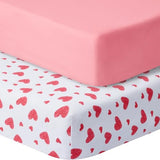 GUNTAIL Baby Crib Sheets for Boys Girls, 2 Pack Fitted Crib Sheet for Standard Crib and Toddler Mattress, Soft Microfiber Baby Sheet 52x28x8in. (Love & Pink) GUNTAIL