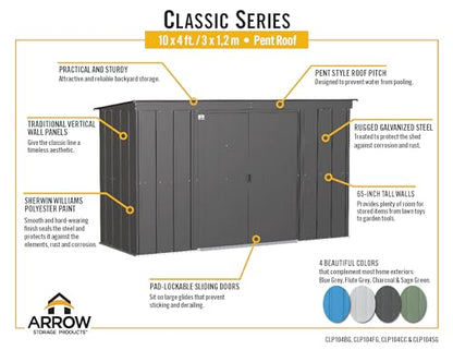 Arrow Classic Steel Storage Shed, 10x4, Blue Grey - WoodArtSupply