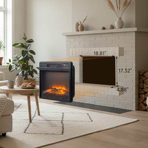 Bonnlo 18" Electric Fireplace Insert, 1400W Wall-Mounted, Recessed or Freestanding Heater, 6 Flame Colors, 5 Brightness Levels, 6-Hour Timer, Quiet, Safe, for Rooms up to 400 sq.ft Bonnlo