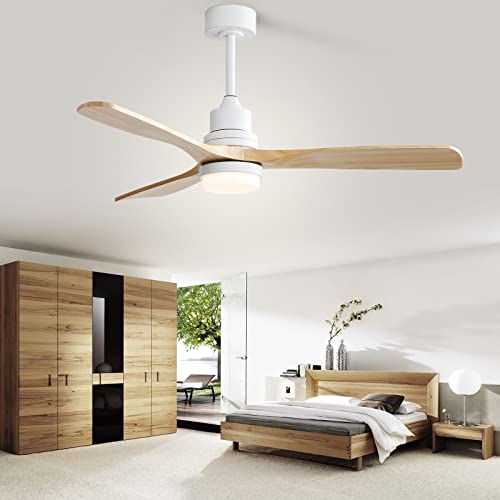 Sofucor 52 Inch Ceiling Fan with Lights Modern Wood Ceiling Fan Remote Control Dimmable LED Light 3 Blades Reversible DC Motor for Farmhouse Bedroom Living Room Patio with Cover(Burlywood)