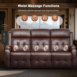Futon Sofa Bed, 3-Seater Reclining Futon Home Theater Seating Couch with Flip Middle Backrest, RV Wall Hugger Sleeper Sofa Bed with Pockets, Dawer & Cup Holders, 150° Recline for RV & Living Room Tiooii