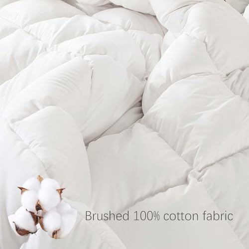 Down Comforter Queen Size – All Season Medium Weight Fluffy White Duvet Insert, Warm Feather Bedding, Soft 100% Cotton Cover, 90x90 Inch Vexino