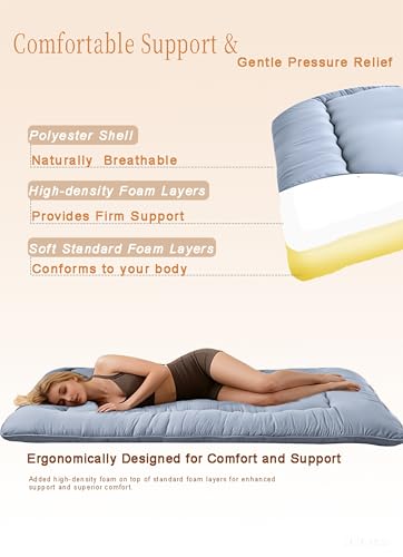 Ingdgnoso Japanese Floor Mattress, 3.5" Thicken Futon Mattress Tatami Mat, High Density Foam Support for Adult Kids Sleep, Portable Futon Sofa Bed for Camping, Pet Mat, Twin 80"x 39"（Silver Gray） Ingdgnoso