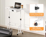 Adjustable Height Standing Desk With Drawer, Rolling Sit Stand Up Desk With Wheels, Small Sit To Stand Computer Desk, Adjustable Desktop Height, On Wheels, White, For Walking Pad Laptop Treadmill Cidaziya