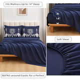 Mybedsoul 7 Pieces Navy Blue Comforter Set King Size, Damask Bed in a Bag for King Bed, Lightweight Microfiber Boho Bedding Sets with Comforter, Sheet, Pillowcases & Shams for All Season(90"x104") Mybedsoul