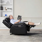 Watson & Whitely Genuine Leather Power Recliner Chairs for Adults, Wall Hugger RV Recliner with Power Headrest & Charging Ports, Electric Recliner Sofa Chair for Living Room, Black