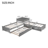Merax L-Shaped Platform Bed with Trundle, Drawers and Built-in Desk, Wood Bed for Teens, L Shaped Twin Bed, Grey Merax