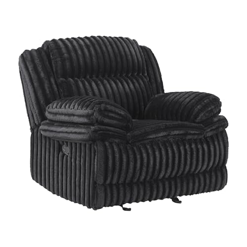 Lexicon Manual Glider Recliner Chair, Corduroy Manual Tab Pull Reclining Chair with Pillow Top Arms, Plush Cushions, Cozy Theater-Style Accent for Living Room/Bedroom, Easy Assembly, Black Lexicon