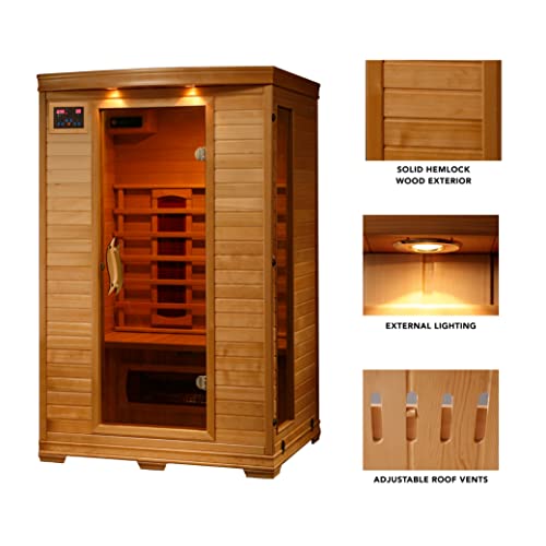 HeatWave BSA2406 2-Person Deluxe Ceramic Infrared Sauna, 1-2, Hemlock - WoodArtSupply