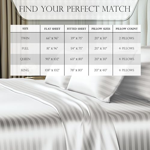DECOLURE Satin Bed Sheets - 6 Piece Luxury Silky King Size Bedding Set - Softer Than Silk, Wrinkle-Free with 15” Deep Pocket Fitted Sheet, Perfect for Hair & Skin, Gifts for Women (Striped White) DECOLURE
