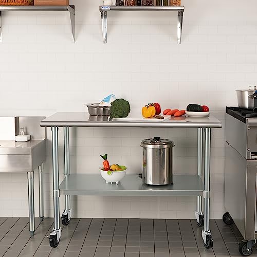 HARDURA Stainless Steel Table with Wheels 24 x 48 Inches Casters NSF Heavy Duty Commercial Work & Prep Table with Undershelf and Galvanized Legs for Restaurant Kitchen Bar and Hotel Garage HARDURA Restaurant Equipment