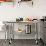 HARDURA Stainless Steel Table with Wheels 24 x 48 Inches Casters NSF Heavy Duty Commercial Work & Prep Table with Undershelf and Galvanized Legs for Restaurant Kitchen Bar and Hotel Garage HARDURA Restaurant Equipment
