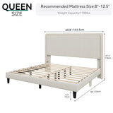 YITAHOME Queen Bed Frame with Adjustable Corduroy Wingback Headboard 43.3"-47.2", Upholstered Platform Bed, Solid Wood Slat Support, No Box Spring Needed,Beige Cream YITAHOME