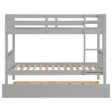 PVWIIK Twin Over Twin Rubber Wood Bunk Bed with Trundle for Kids,Boy,Girl Bedroom, Convertible into Twin Size Beds, Twin Size Bunk Bed with Ladder and Safety Guardrails,Grey PVWIIK