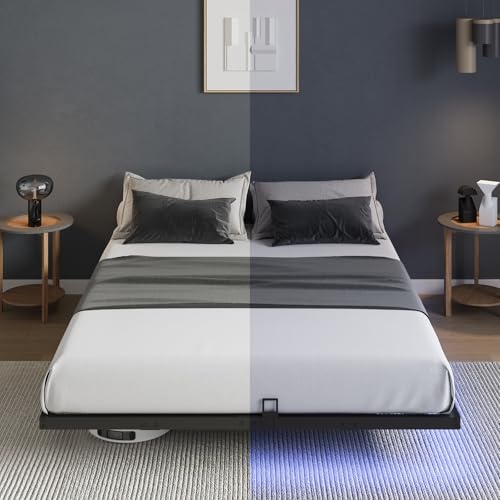 Novilla Floating Bed Frame with LED Lights, Modern Platform Full Size Bed Frame with Mattress Slide Stopper, Easy Assembly, No Box Spring Needed, Noise Free Novilla