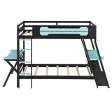 SOFTSEA Gaming Bunk Bed with Desk, Storage, Pegboard & Charging Station, Twin Over Twin Wood Bunk Bed with 2 Desks for Kids Teens & Adults, Space Saving, Black & Blue SOFTSEA