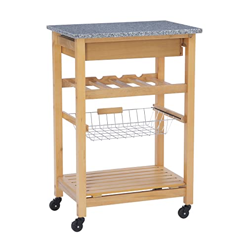 Linon Kitchen Island Granite Top, 33.88" x 22.8" x 15.63", Natural Linon