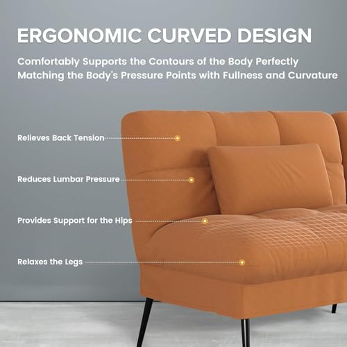 COMHOMA Convertible Sofa Bed,72″Fabric Couch with Adjustable Backrest,Loveseat Recliner Sleeper Living Room Furniture futon Set (Brown) COMHOMA