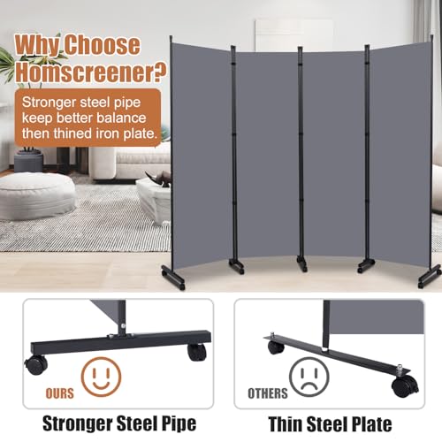 Room Divider Portable 88'' Partition Room Dividers and Folding Privacy Screens 4 Panel Wall Divider for Room Separation，Freestanding Fabric Room Divider Panel with Wheels for Home Office Hospital HOMSCREENER