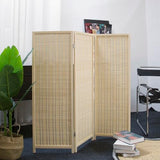 Furnnylane 3 Panel Short Room Divider Screen,Beige Freestanding Partition,Small Bamboo Panel Divider for Room Seperation,3.95 FT Tall Furnnylane