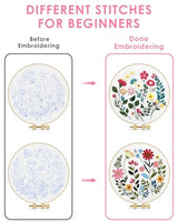 TINDTOP Embroidery Kit for Adult, Owl Embroidery Kit for Beginners Include Embroidery Cloth Hoops Threads for Craft Lover Hand Stitch with Embroidery Skill Techniques (Florals)