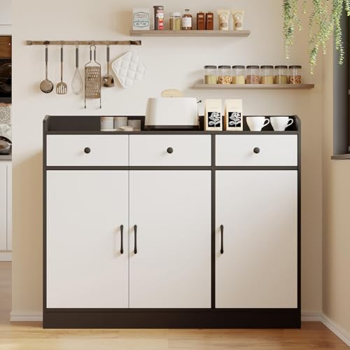 GarveeHome 42.5 in Sideboard Buffet Cabinet with Storage, Wooden Kitchen Storage Cabinet with Adjustable Shelf, Modern Coffee Bar Buffet Table for Living Room Entryway Dining Room GarveeHome