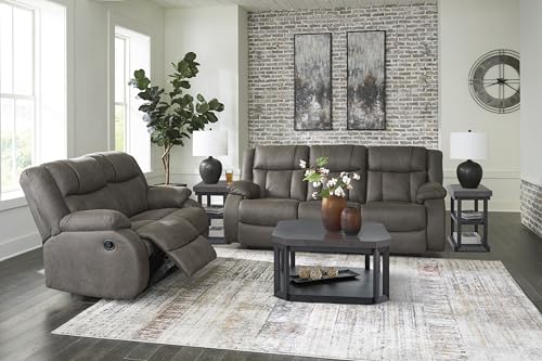 Signature Design by Ashley First Base Contemporary Faux Leather Manual Reclining Sofa, Gray Signature Design by Ashley