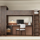 CKLMMC Wooden Queen Loft Bed with Desk, Headboard with Storage and USB, Space-Saving Modern Design for Small Rooms (Brown-Q1) CKLMMC