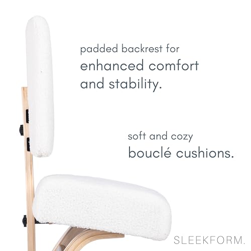 Sleekform East Austin Ergonomic Kneeling Chair with Back Support - Boucle and Wood Ergo Stool for Desk - Best Ergonomic Kneeling Office Chair for Posture and Leg Circulation Sleekform