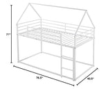 Merax Modern Heavy Metal House Low Bunk Bed Twin Over Twin, Montessori Floor Bunk Bed Frame with Full-Length Guardrail/No Box Spring Needed White Merax