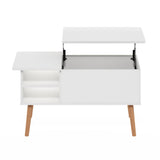 Furinno Jensen Wooden Leg Lift Top Coffee Table with Hidden Compartment and Side Open Storage Shelf for Living Room, Solid White Furinno