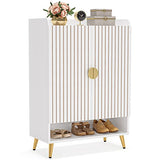 Tribesigns Shoe Cabinet with Doors, 6-Tier Shoe Storage Cabinet with Adjustable Shelves, Wooden Shoes Rack Shoe Storage Organizer for Entryway, Hallway, Closet, Living Room, White & Gold Tribesigns