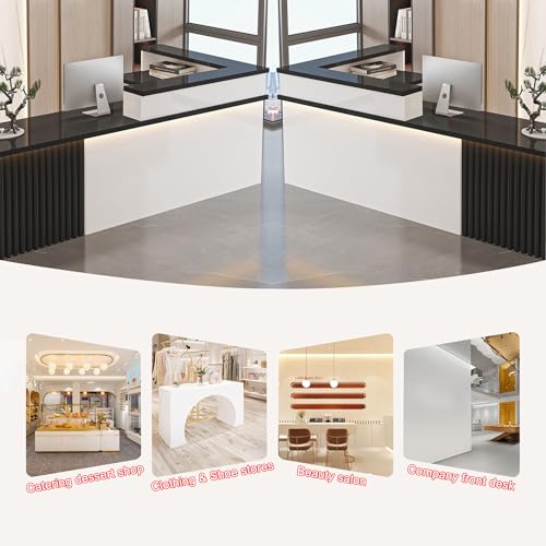 L Shaped Reception Desk with Counter, Office Front Desk Reception Counter with Lockable Drawer, Retail Checkout Modern Computer Workstation for Clothing Store Beauty Salon, SOHO, Shop Generic