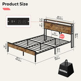 Bestier Queen Size LED Platform Bed Frame with Headboard, Storage, and Charging Station Bestier
