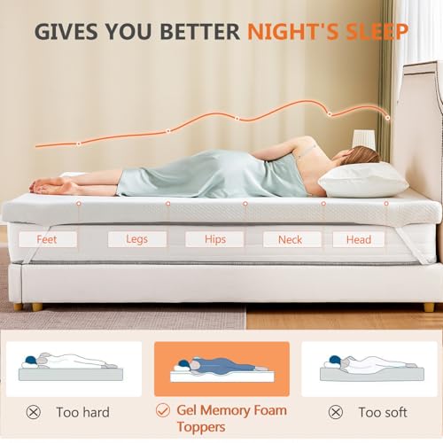 Sweetcrispy Mattress Topper Full with Removable Soft Cover, Memory Foam 2 Inch Thick Gel Infused Cooling Toppers Pad for Full Size Bed, Sleeper Sofa, RV, Camper, CertiPUR US Certified Sweetcrispy